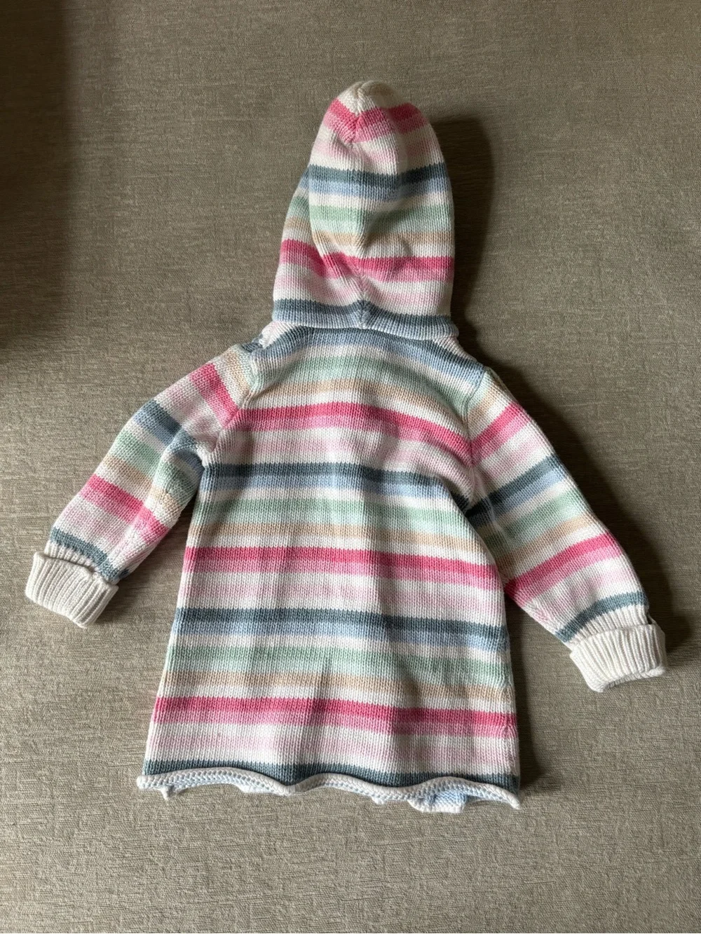 Baby Gap Hooded Cable Knit Cardigan Sweater Coat 18-24M Pastel Striped